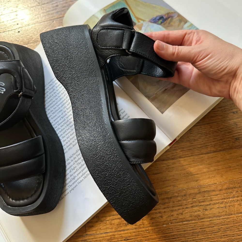 Platform sandals black leather / size 39 EU